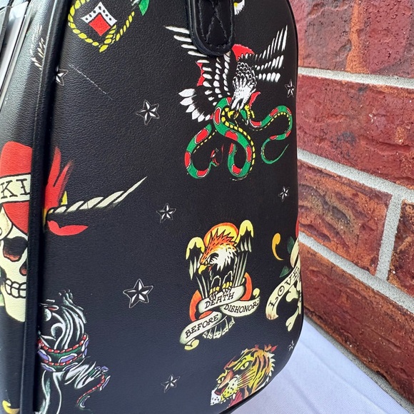 Ed Hardy Black Multicolor Tattoo Satchel with Bag Charm - Picture 4 of 9